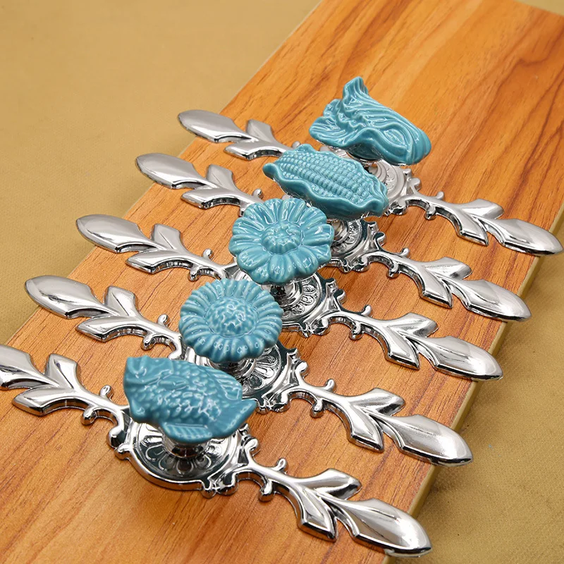 Farmhouse And Nautical Cabinet Door Knobs Silver Metal Leaf Kitchen Pulls Ceramic Dresser Wardrobe Cupboard Furniture Handle