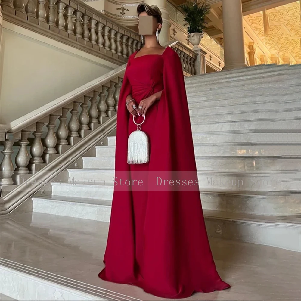 Formal Evening Dresses Burgundy Square Collar Cloak Sleeves Evening Gowns for Women Mermaid Elegant Wedding Party Dress Long