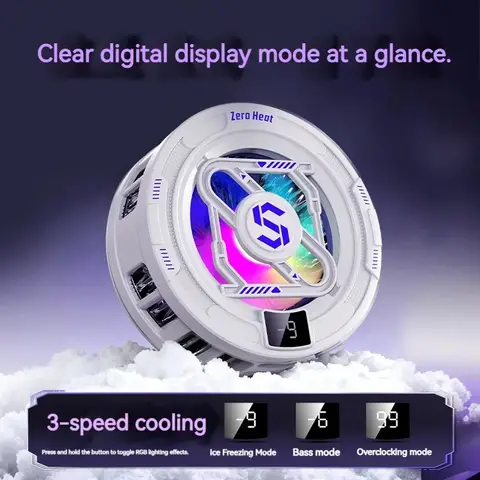 K52 AI Mobile Cooler Magnetic Back-clip Ice Cooling Radiator Digital Display RGB Light Gaming Cooler Temperature Control
