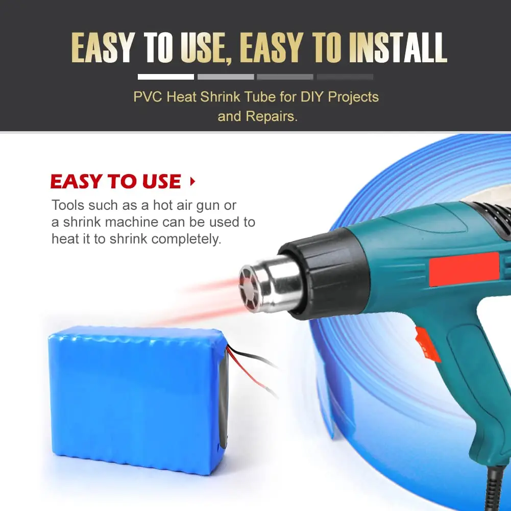 Length 1M Battery Packs PVC Heat Shrink Wrap Tube Insulation of Width 17~200mm for Big Battery Pack Power&DIY Projects