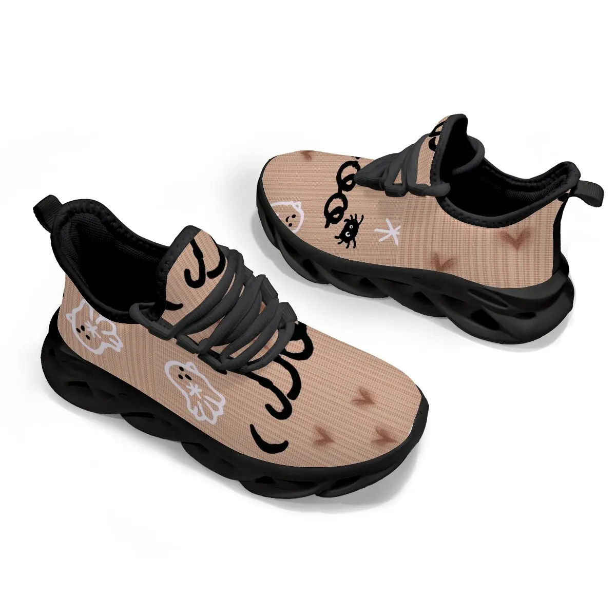 

Halloween Lightweight Round-toed Breathable Large-sized Cartoon Pumpkin Spider Pattern Sports Shoes with Lace-up Flying Weave