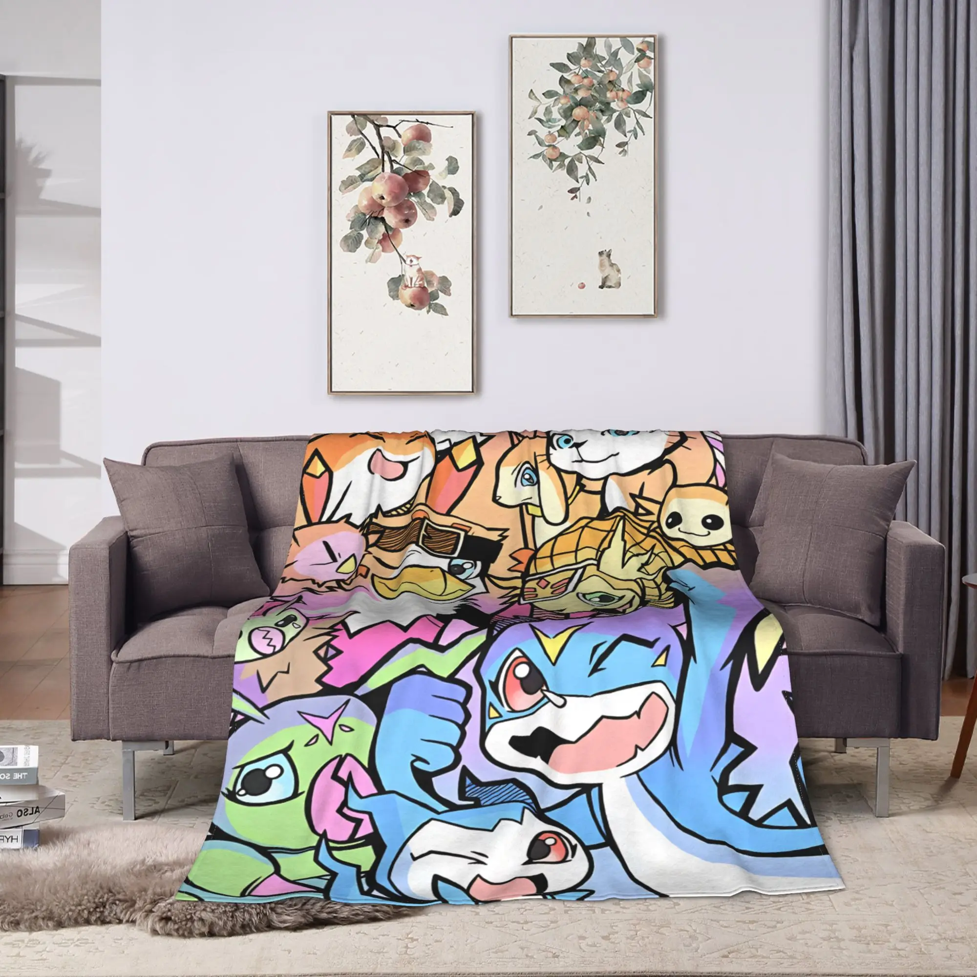 Digimons Warm Soft Blanket  Girls Boys Plush Throw Blanket Fluffy Couch Chair Flannel Bedspread Sofa Bed Cover