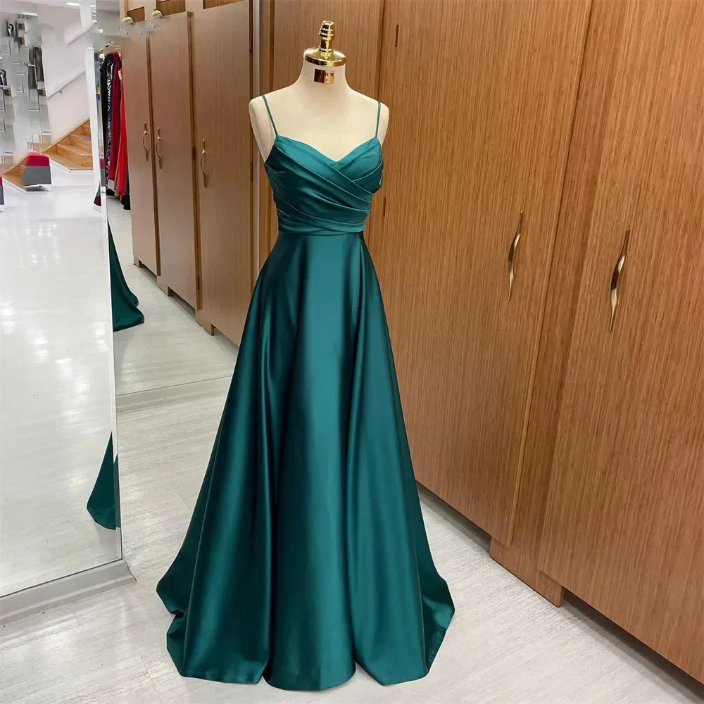 Customized Drak Green Formal Dress V Neck Pleat Party Dress For Wedding Spaghetti Strap Special Occasion Dress robe soirée