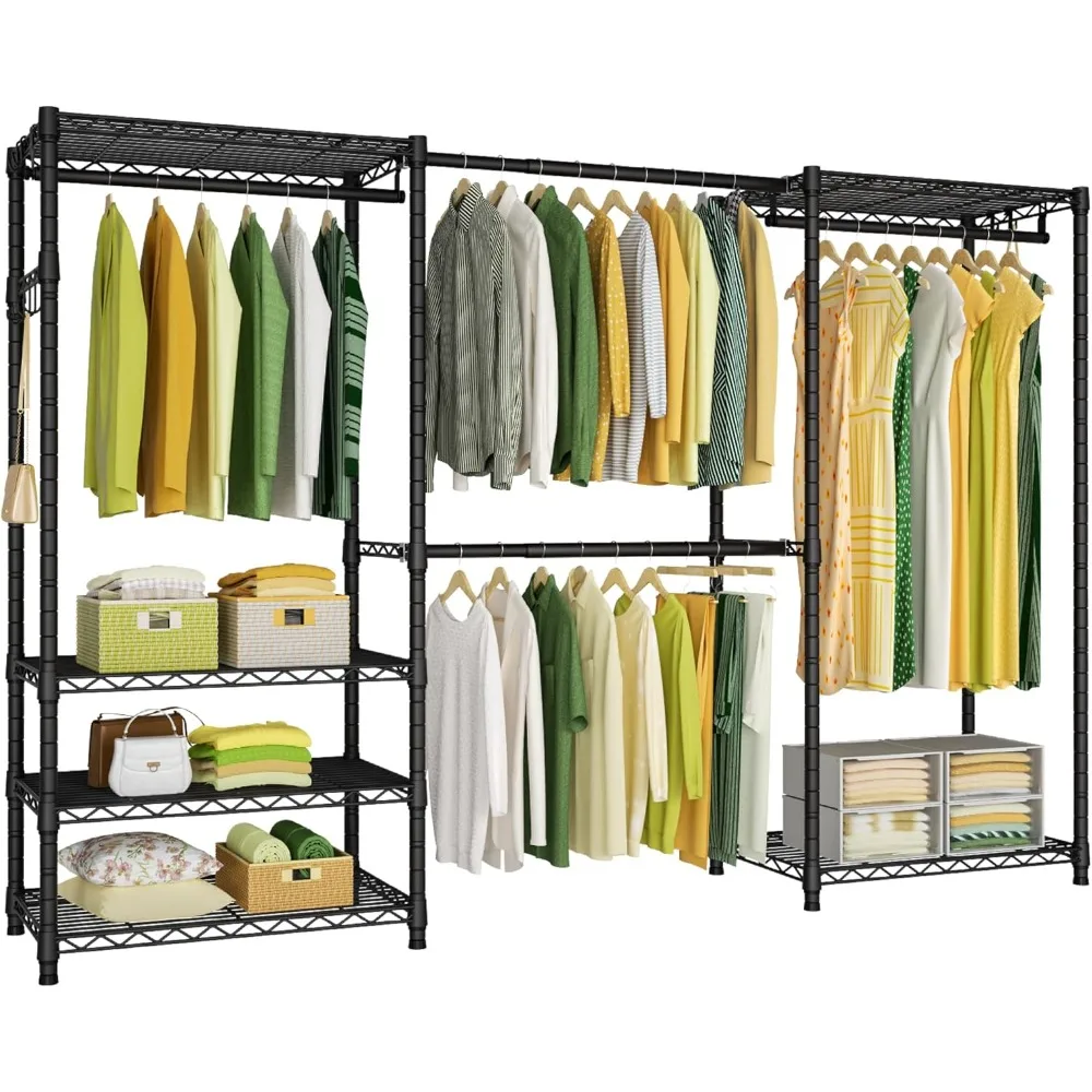 

E1 Heavy Duty Closet Garment Rack, 6 Tiers Adjustable Metal Freestanding Expandable Clothing Storage with 4 Hanger Rods, Easy t