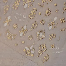 1 PCS Vintage Gold Floral High Quality 5D Embossed Nail Art Decals Nail Art Engraving Decoration Fashion Slider Nail Stickers