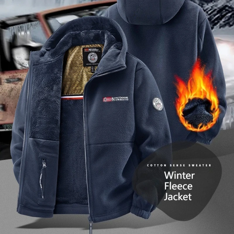 

Мужская зимняя флисовая куртка в британском стиле, утолщенная флисовая куртка с капюшоном, повседневная куртка больших размеров, морозостойкое теплое пальто с карманами