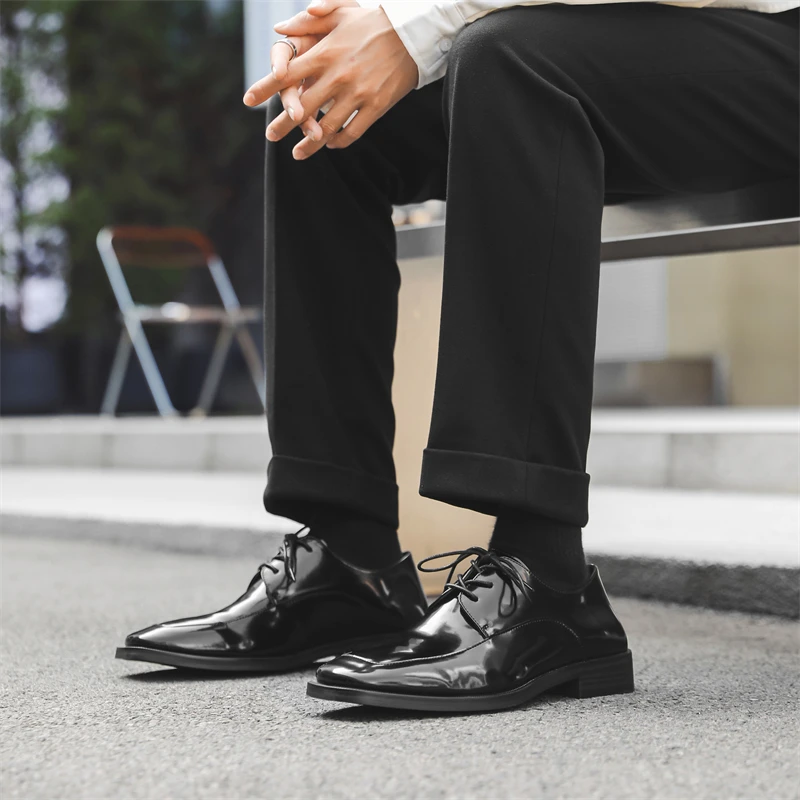 Genuine leather men's shoes Fashionable square head design style Leisure Outdoor Formal Party New Business and Office Shoes New image 5