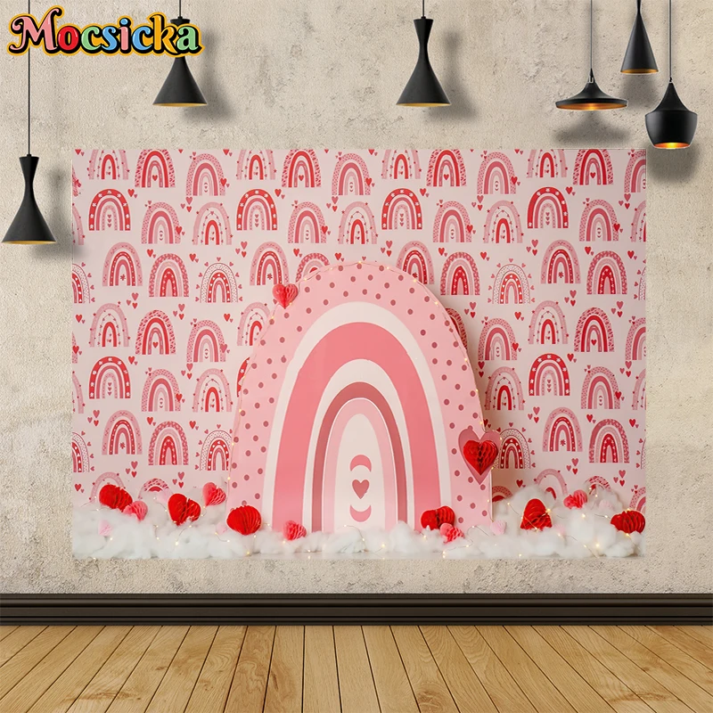 1st Birthday Party Photo Background Pink Rainbow Heart Decor Props Newborn Shower Cake Smash Studio Photography Backdrops