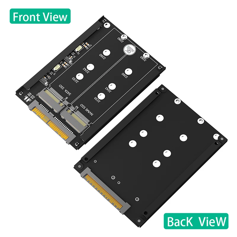 M2 SSD Adapter M.2 to U.2 Adapter M.2 NVME SSD + M.2 SATA SSD to U2 SFF-8639 Riser Card Converter with Metal Case for Desktop PC