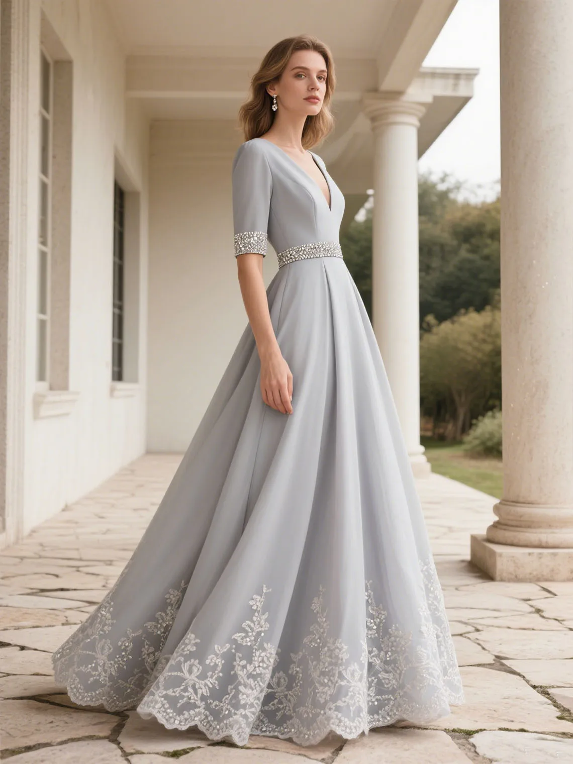 Gaun Ibu dari Pengantin Wanita Sifon A-Line Mewah Gaun Malam Tamu Pernikahan Applique Leher V Panjang Selantai 2025 Gratis Disesuaikan