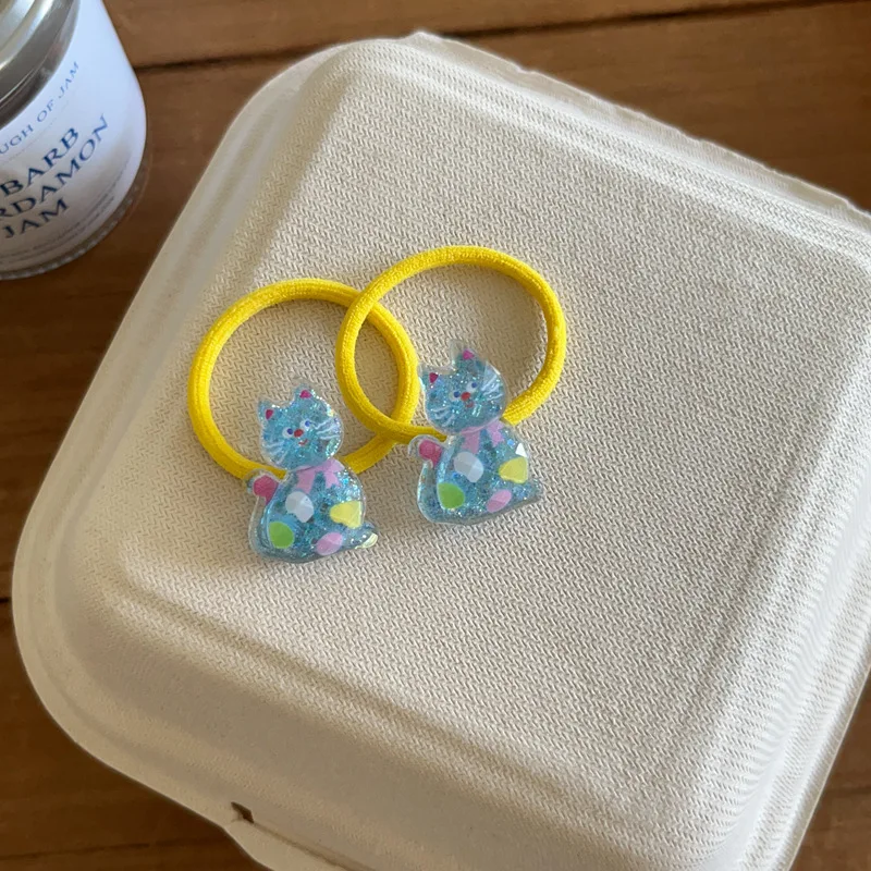 2PCS Lovely Colorful Bow Tie Cat Girls Elastic Hair Bands Princess Hair Accessories Children Hair Ties Baby Headwear