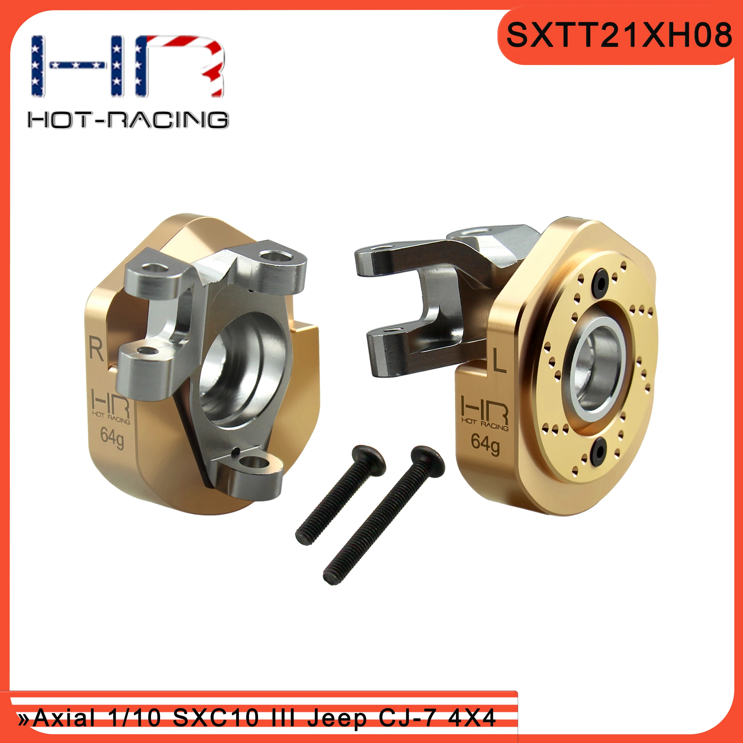 Hot Racing messing stuurknokkels vooraan voor Axial 1/10 SCX10 III Jeep CJ-7 - 64g extra gewicht