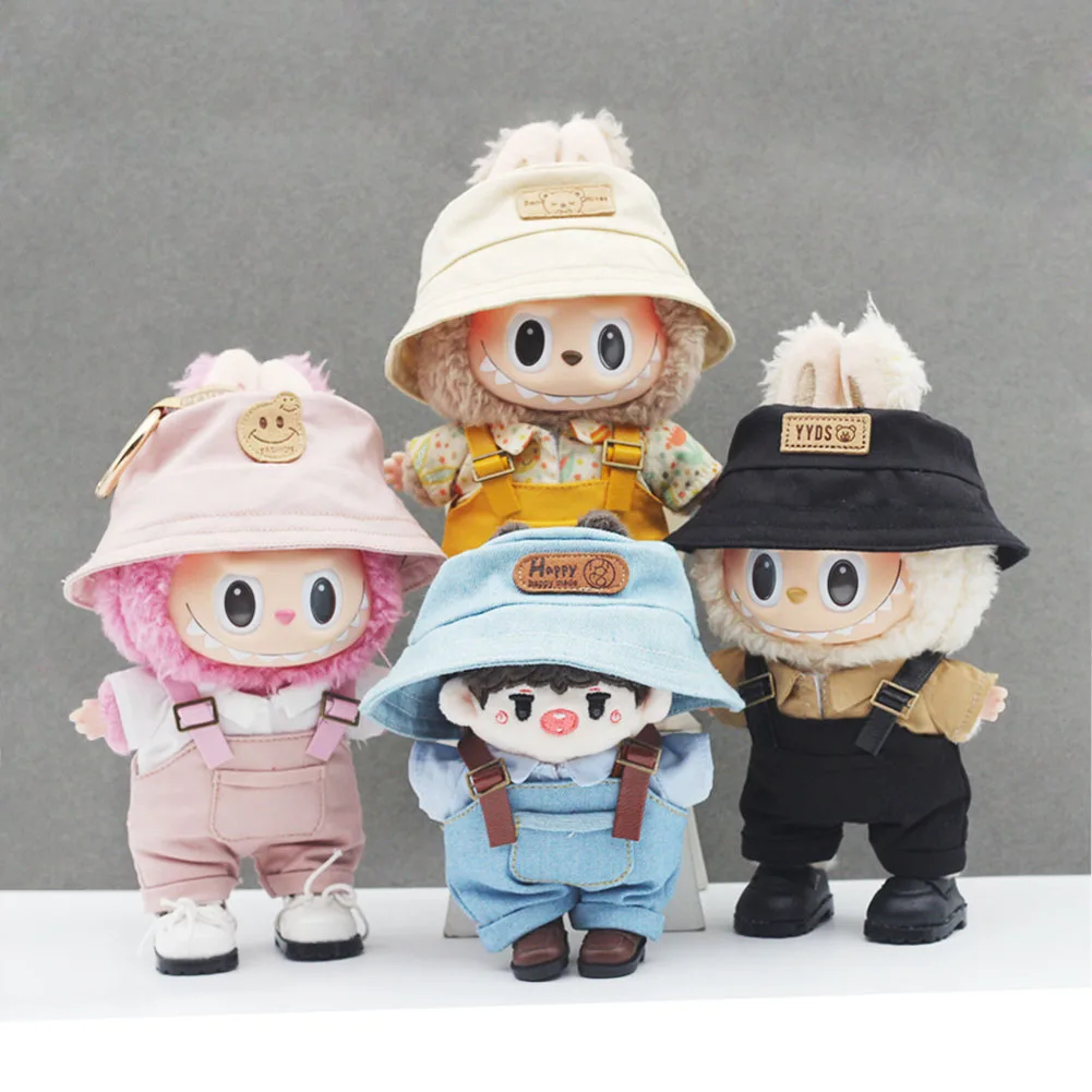 17cm Mini Doll'S Clothes Outfit Accessories For Labubu V1 V2 Striped overalls hats glasses shoes Cool handsome Clothing Gift