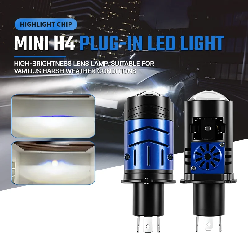 H4 Bi-LED Mini Projector Headlight Canbus Plug & Play Hi/Low Beam LED Lens Bulb Sharp Cutoff Double Ball Fan for Car Motorcycle