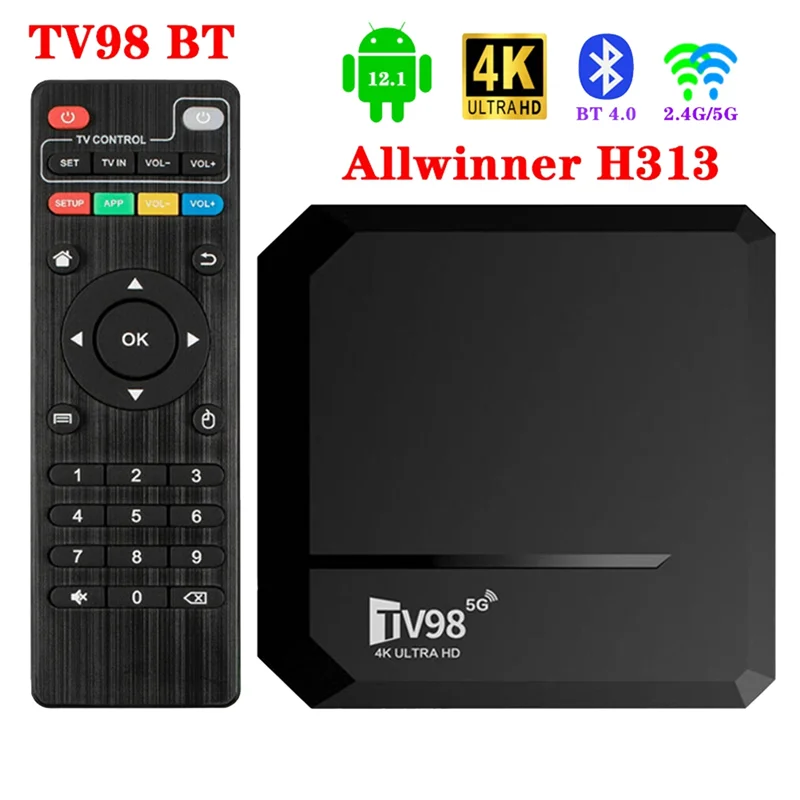

Allwinner H313 Android 12.1 Smart TV Box 2,4G + 5G WIFI + BT 4,0 4Kx2k TV98 Медиаплеер Прочный вилка европейского стандарта-A36R
