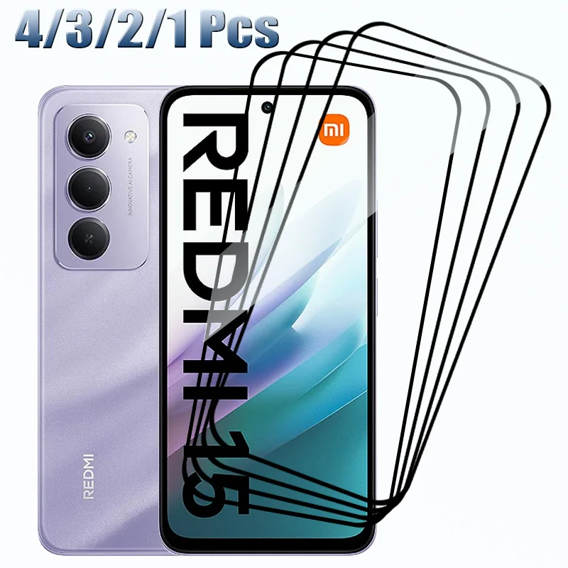 

Full cover For Redmi 15 Screen Glass Protector 9H Anti-Scratch Tempered glass film 4/3/2/1Pcs