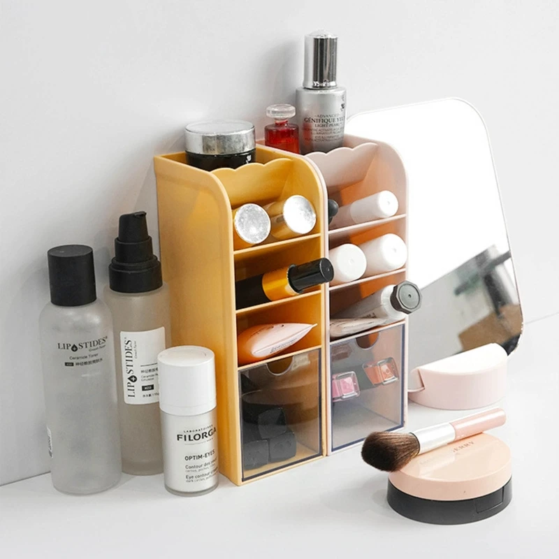 Organizador de escritorio de oficina, portalápices apilable con cajón, organizador de pinceles, soporte de almacenamiento de maquillaje para estudiantes y profesores