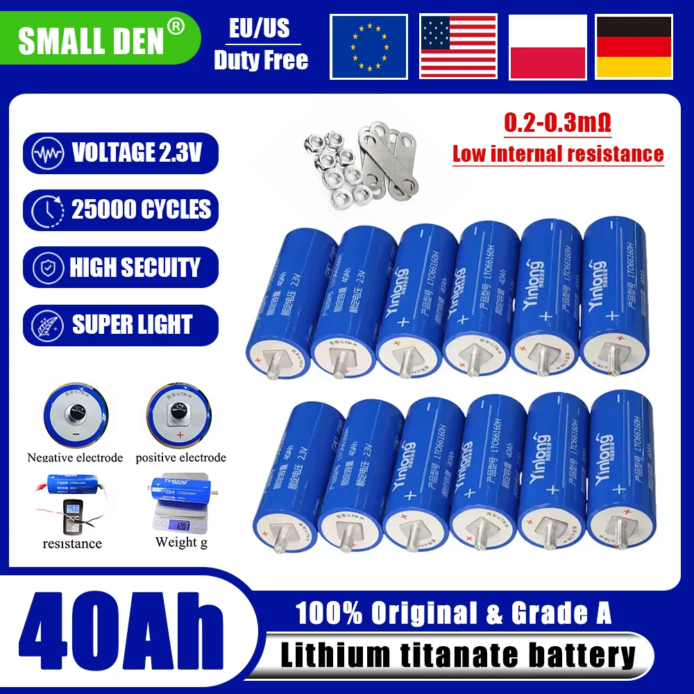 

A-grade original Yinlong LTO 66160 2.3V 40Ah lithium titanate battery 10C discharge DIY 12V 24V 48V car audio system tax-free