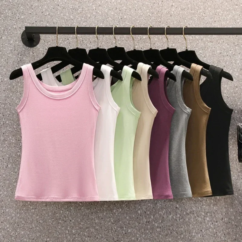 

2025 Casual Cotton Comfortable Plus Size Tank Top Women Summer New Sleeveless Tops Wearing Outside Oversized Camisole
