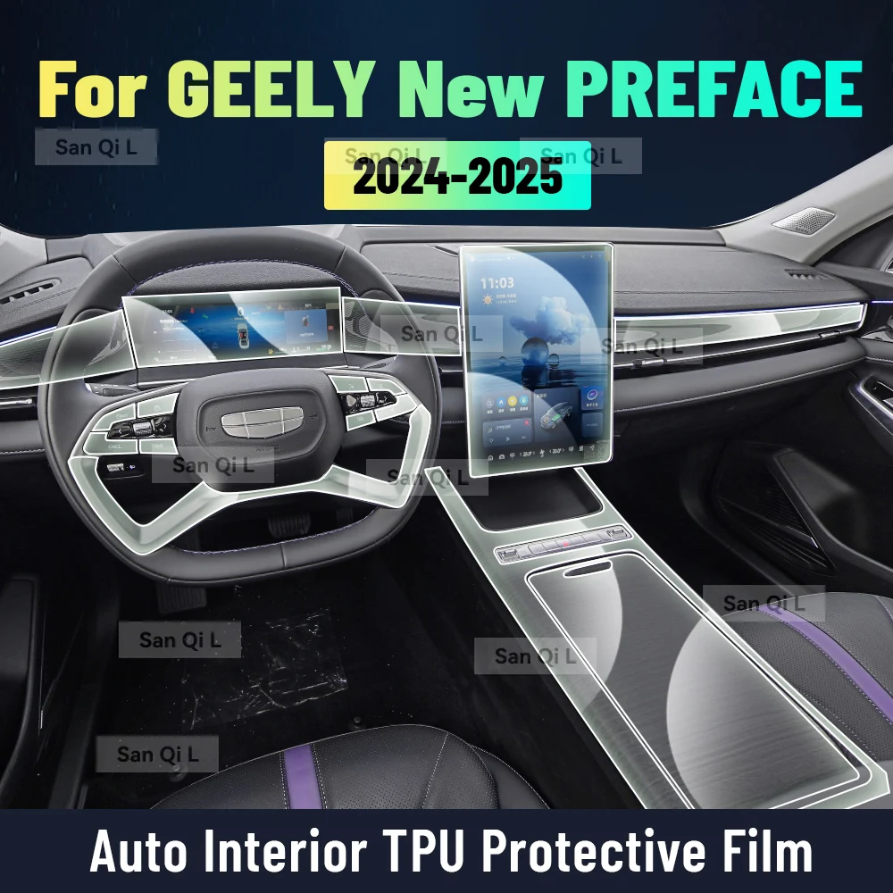 Protective Interior Film Anti-scratch for GEELY NEW Preface 2024 2025 Equator Sport Car TPU Center Console Screen Accessories