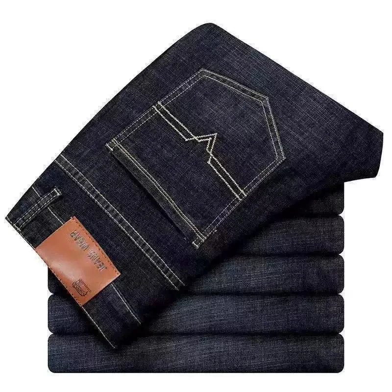 Pantaloni in denim elasticizzato a gamba dritta tinta unita moda primavera e autunno Jeans sportivi comodi e larghi casual da uomo di alta qualità