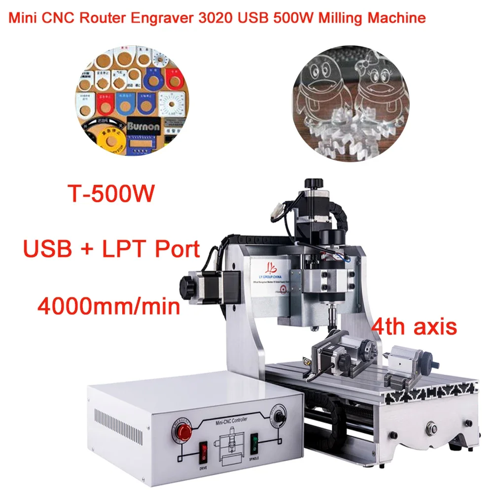 

CNC Router 3020 Mini Engraving Milling Machine 3 Axis 4 Axis for PCB Wood Metal Carving 300*200 Working Area Power 500W USB