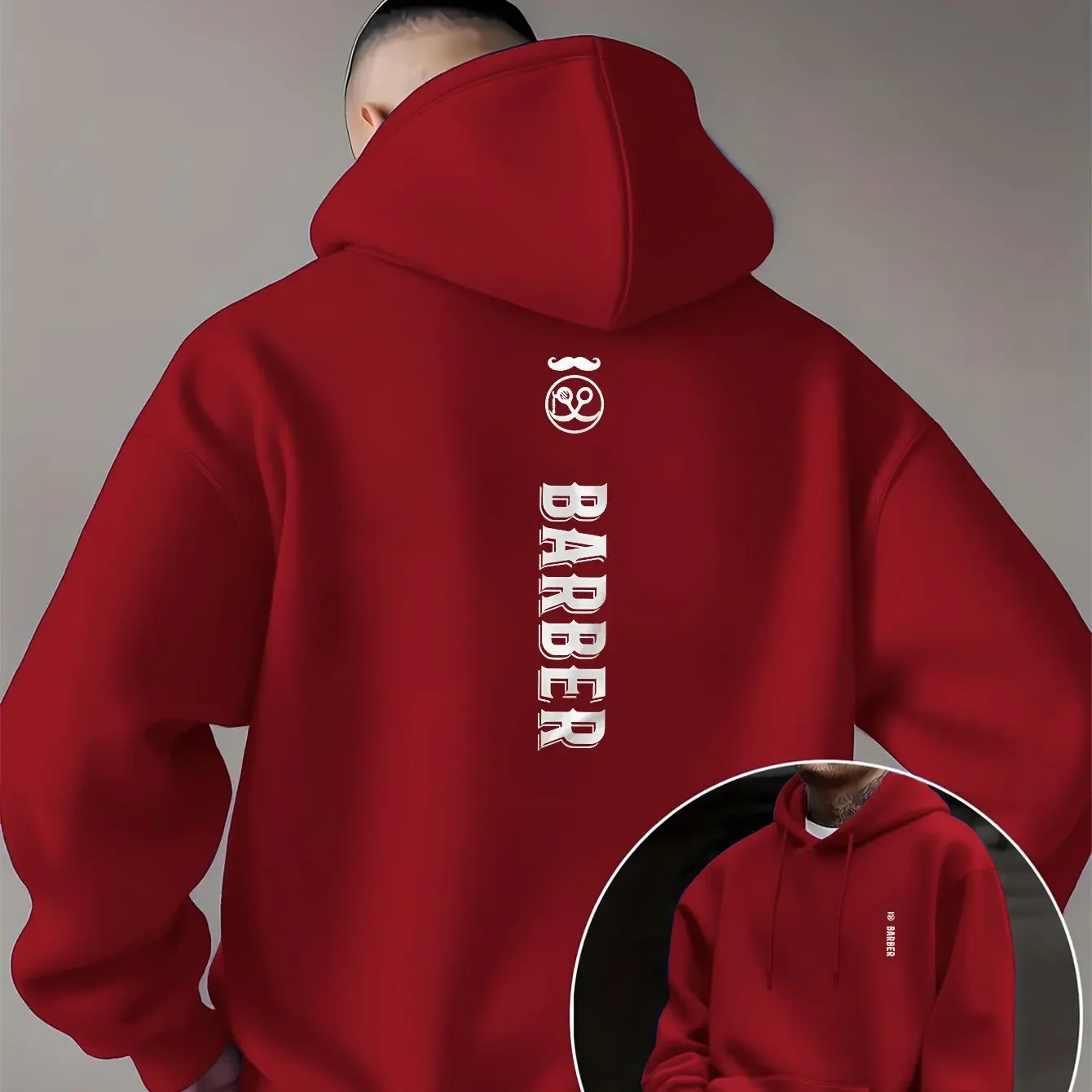 Men Barber Shop Vertical Letter Back Print Hoodie Vintage Beard Logo Graphic Hooded Sweatshirt Unisex Loose Fit