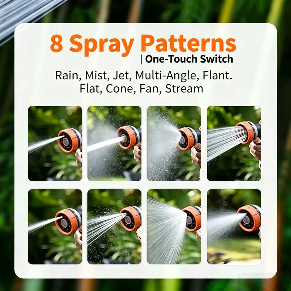 Multifunctional Garden Hose Sprayer 8 Patterns ABS TPR Aluminum Alloy Long Nozzle Wand for Agriculture Irrigation and Car Wash