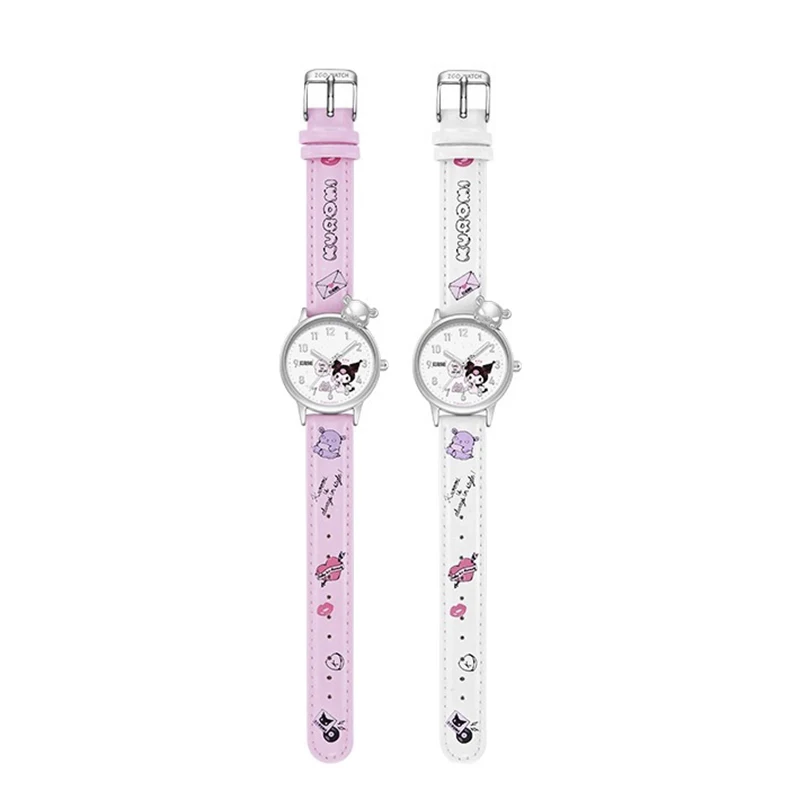 Miniso Anime Cartoon Sanrio Hello Kitty Kuromi Cinnamoroll Round Waterproof Quartz Girls Watch Children Leather Belt Watch Gifts