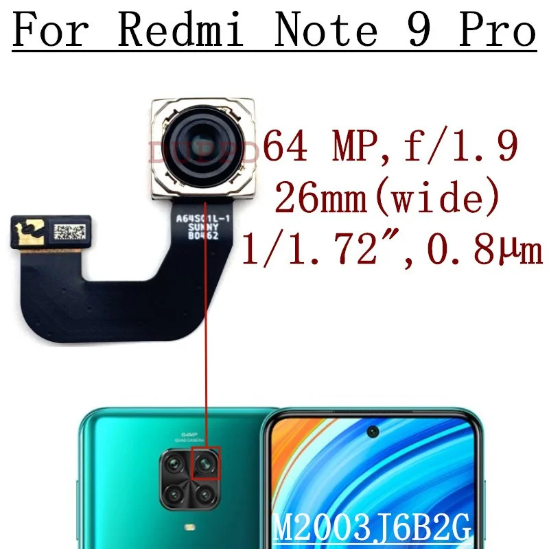 For Xiaomi Redmi Note 9 Pro Note9 9Pro Front Rear Back Camera Main Facing Frontal Selfie Camera Module M2003J6B2G