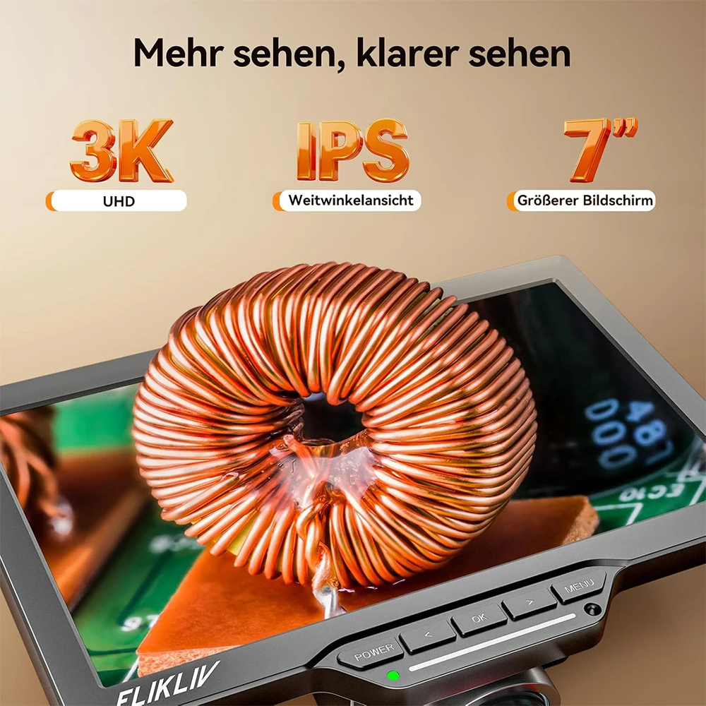 Elikliv EM3K-AF 7'' 2000X Autofokus Digitalmikroskop 3K HDMI Löt-Mikroskop für Elektronik-Reparatur mit 10-Zoll-Ständer 64GB – Detail 8