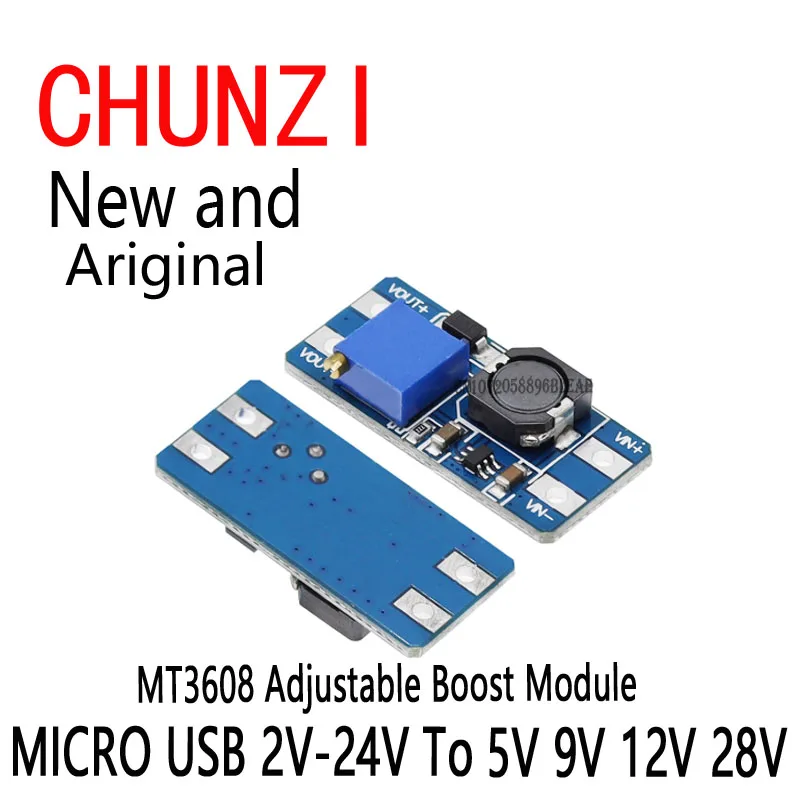 5pcs MT3608 Adjustable Boost Module 2A Boost Plate Step Up Module With 2V-24V Tto 5V 9V 12V 28V DC-DC MICRO USB