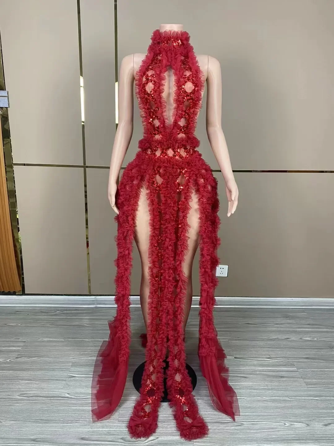 Vestido de malla transparente con Espalda descubierta, traje Sexy para fiesta de cumpleaños, sesión de fotos, colecciones