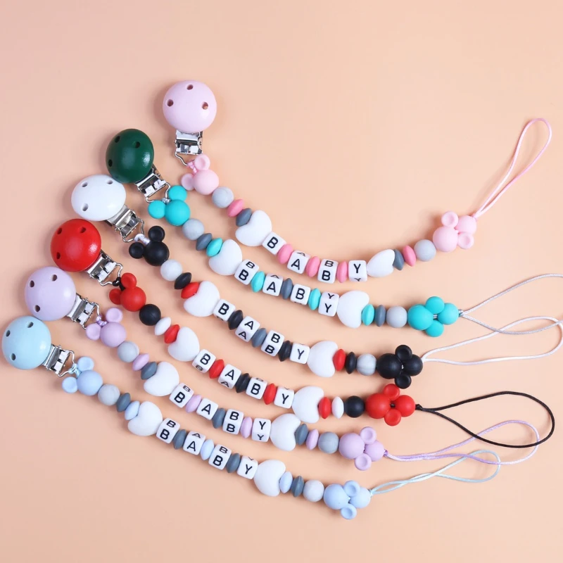 

Baby Personalized Name Pacifier Chain Nipple Dummy Holder Clips Soother Customized Pacifiers Leashes Teething Toys Chew Gifts