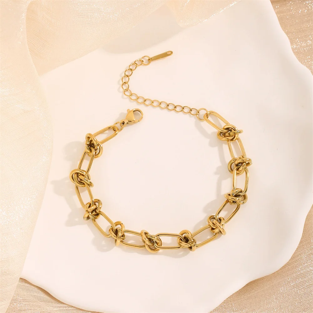 فاسق تصميم فريد معقود سلسلة ربط سوار أنثى الذهب اللون الفولاذ المقاوم للصدأ أساور اليد للنساء مجوهرات براكليت 2025