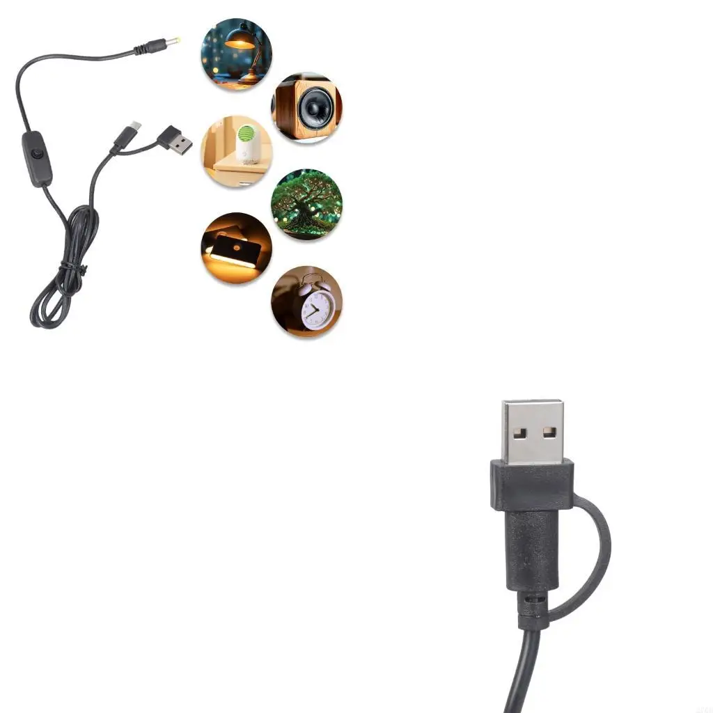 USB Type C To DC4.0x1.7mm 5V Charging Cable With Switches For Routers Speaker Fan Lamp Plastic Power Cord 120cm/47.24inch