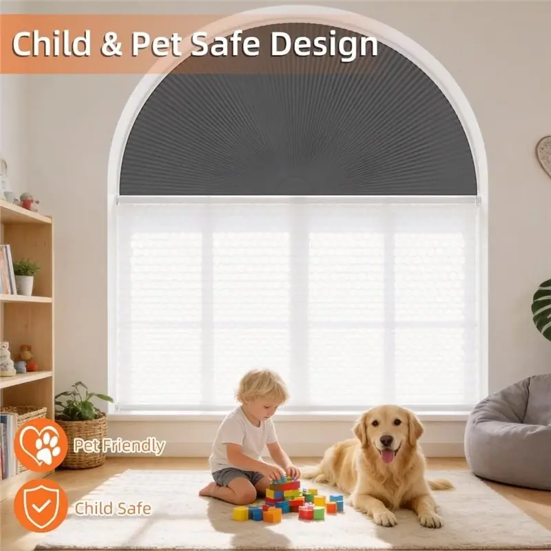 ABLN-Arch For Window Shades Blackout, Honeycomb Blinds No Drill Half Circle Design For Thermal Noise Reduction, Blackout