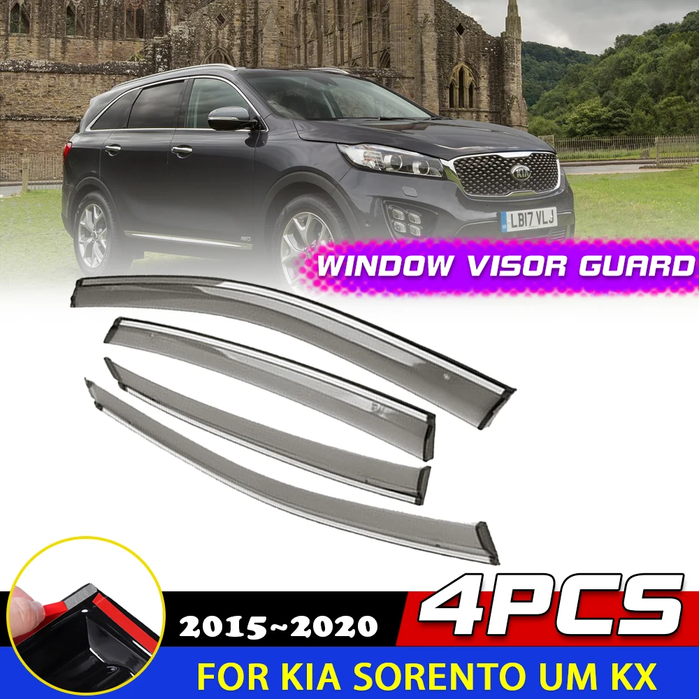 

4pcs Car Windows Visor for Kia Sorento UM KX 2015~2020 Awnings Wind Sun Rain Eyebrow Deflector Sticker Accessorie 2016 2017 2018