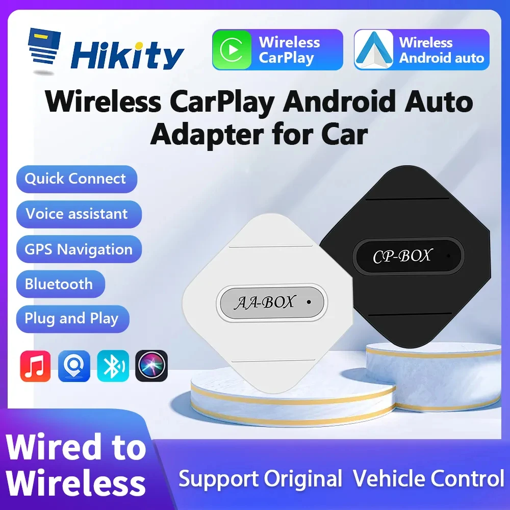 Hikity беспроводной Carplay AI Box беспроводной Android автомобильный ключ Bluetooth адаптер WIFI GPS навигация