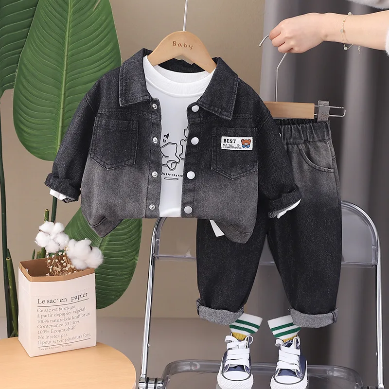 Boys Denim Clothes Sets Spring Autumn 2024 Children Soft Jackets T-shirts Pants 3pcs Tracksuits For Baby Suit Kids Outfits 4 5Y