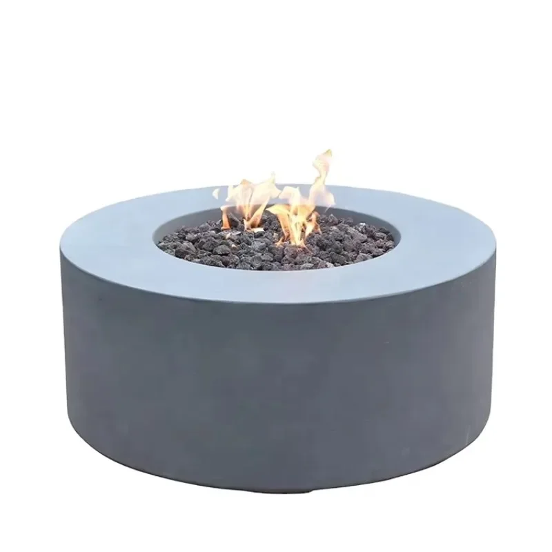 Round Concrete Outdoor Propane Gas Fire Pit Table