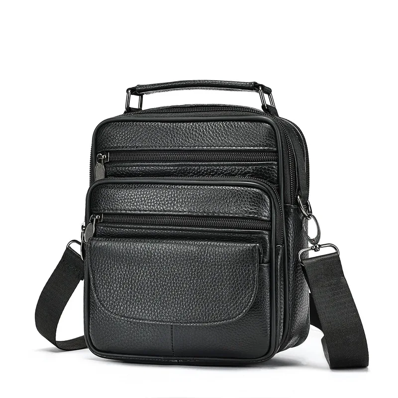 New genuine leather men's shoulder bag, top-layer cowhide casual outdoor small crossbody bag, high-end business commuter sling b