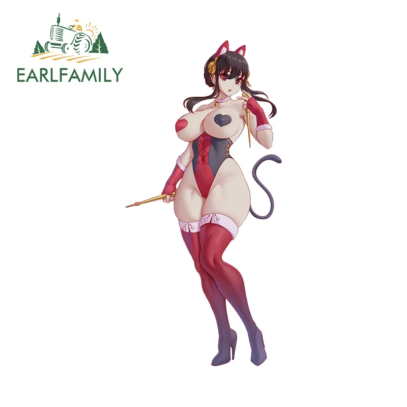 EARLFAMILY 13cm x 6.2cm Yor Cat Ears Anime Car Sticker Sexy Chest Breast Phone Shell Decal Waifu Laptop Surfboard Car Styling