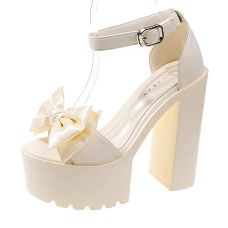 

14cm Heels Women's Platform Sandals Fshion Designer Butterfly-knot Women's High Heels Elegant Temperament Pumps Scandal Tacones