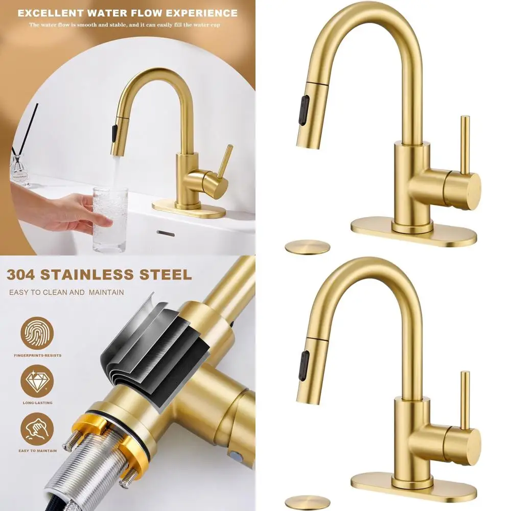 

Single Handle Pull-Out Spray Faucet with Pop-Up Drain for Laundry Sink, Brushed Gold Finish