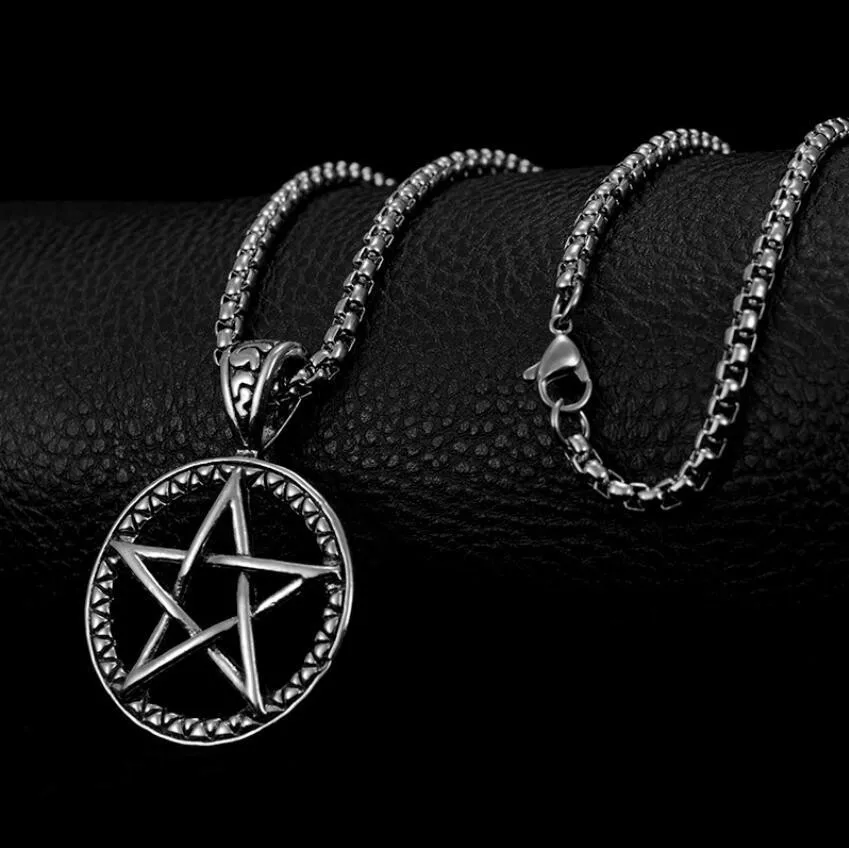 1PC Supernatural Pentagram Necklace for Men Stainless Steel Box Chain Pentacle Star Talisman Amulet Pendant Necklaces Jewelry