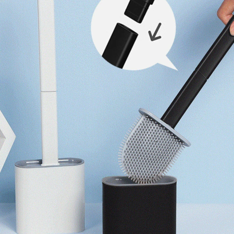 

Soft TPR Silicone Head Toilet Brush with Holder Black Wall-mounted Detachable Handle Bathroom Cleaner Durable WC Accessories