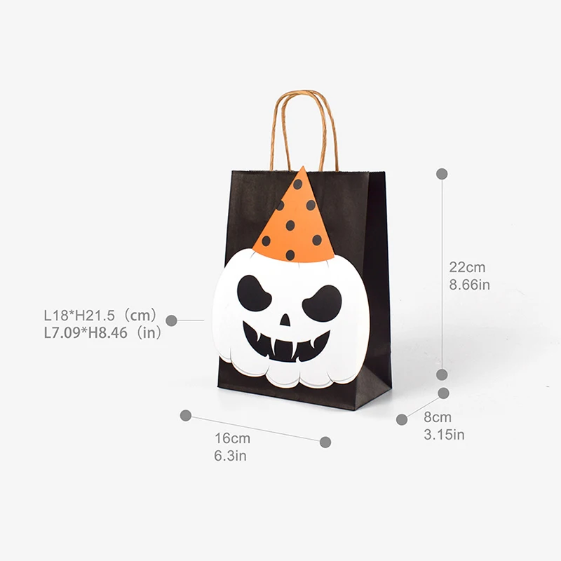 10Pcs Halloween Black Ghost Candy Gift Bag With Handle DIY Pumpkin Favor Portable Packaging Shopping Bags Halloween Party Supply