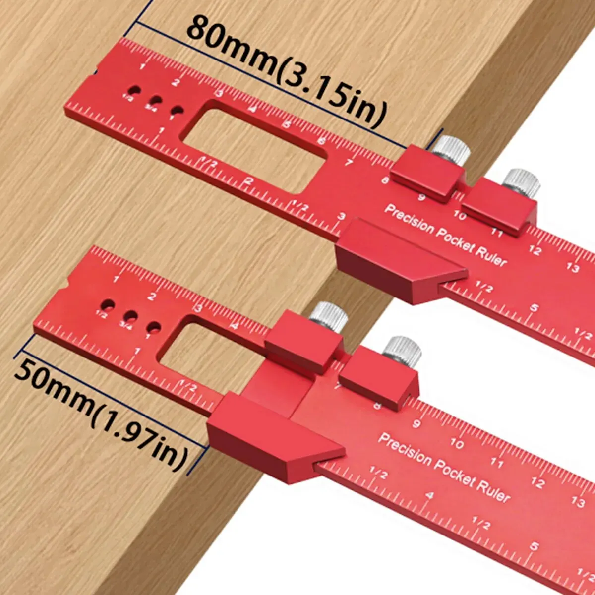 1/3Pcs Precision Pocket Ruler Metal Slide Ruler Inch and Metric,Aluminum Woodworking Ruler with Slide Stop T-Type Scribing Ruler