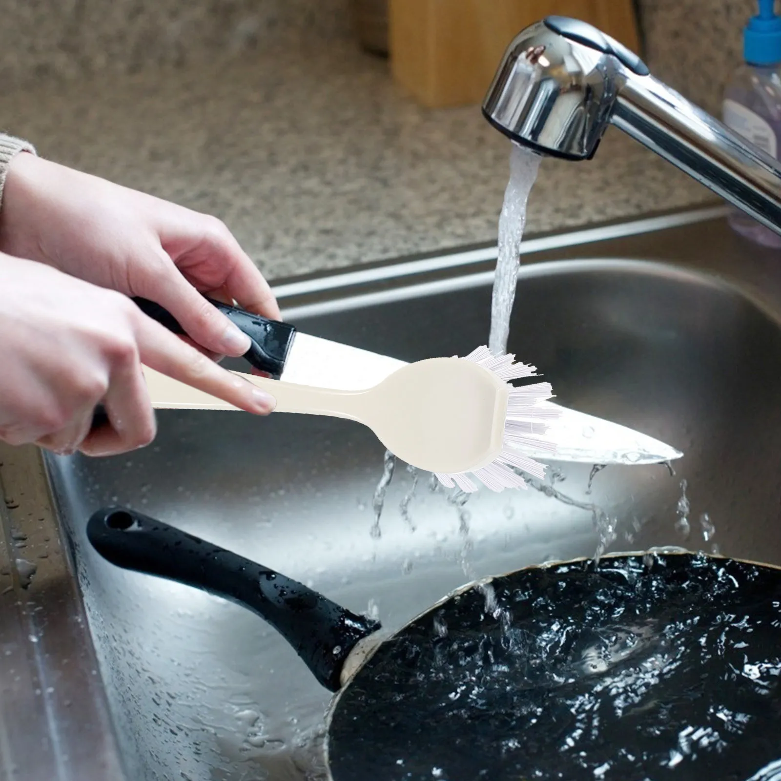 Premium Long Handle Kitchen Cleaning Brush Heavy Duty Dense Bristles Non-Scratch Dishwasher Safe Pot Pan Bowl Dishes Cleaning